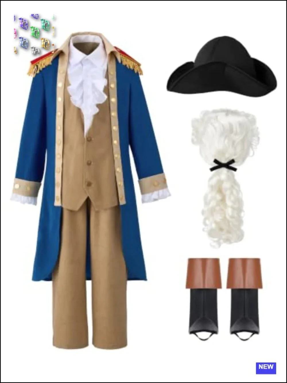 Kids Colonial Historical Costume with Wig and Hat for Boys Halloween Dress Up